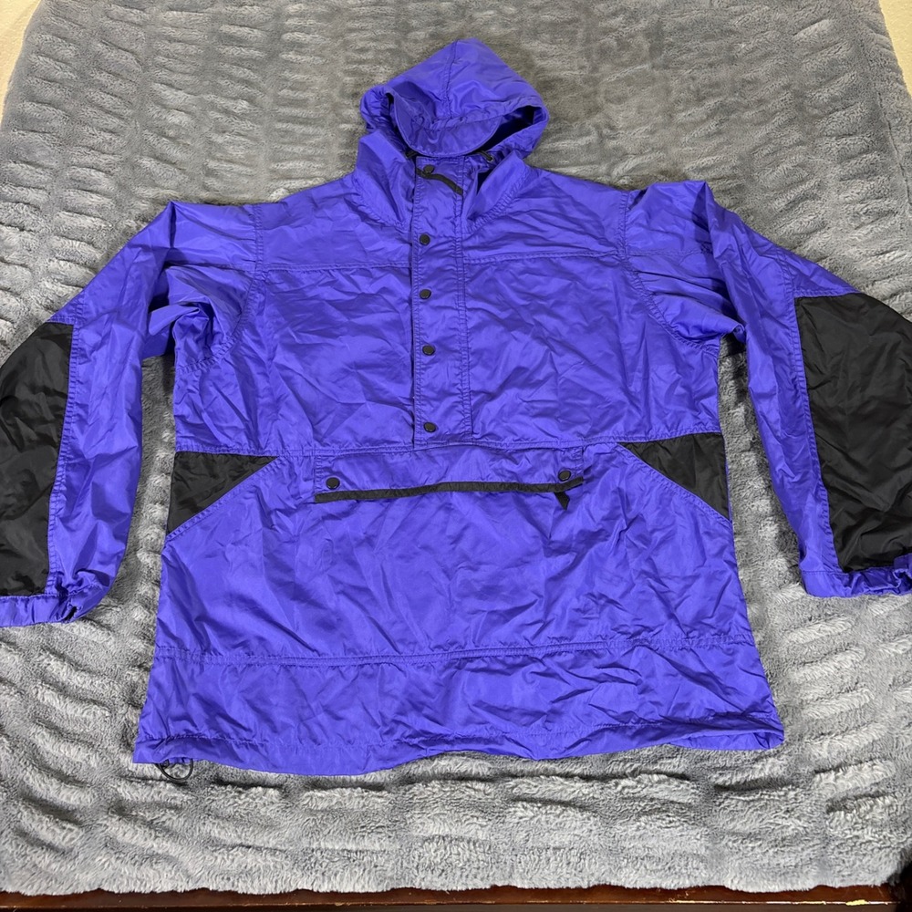 Vintage REI Anorak Pullover Jacket Purple Black Colorblock Hooded Mens Medium